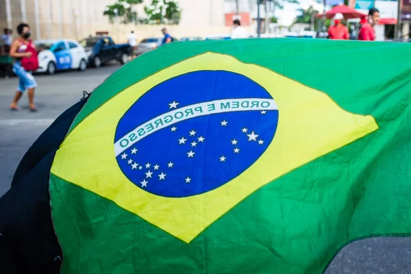 Salvador Bahia Brasilien November 2021 Brasilianer Protestieren Mit Wehenden Fahnen — Stockfoto