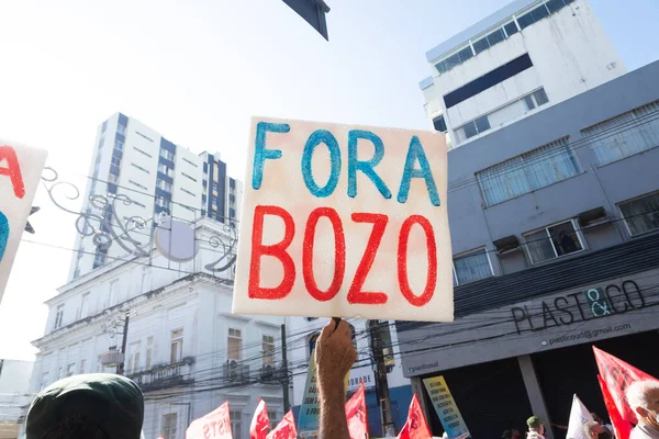 Salvador Bahia Brasil Novembro 2021 Brasileiros Protestam Carregando Cartazes Contra — Fotografia de Stock