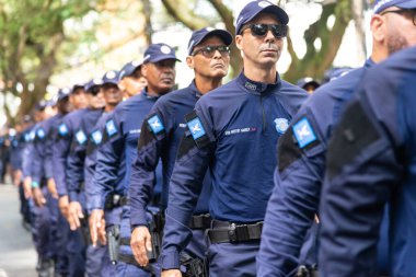 Salvador, Bahia, Brazil - September 07, 2022: Municipal guard participating in the Brazilian independence parade in the city of Salvador, Bahia.