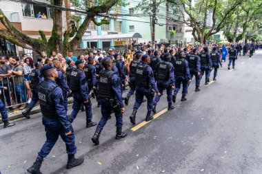 Salvador, Bahia, Brazil - September 07, 2022: Municipal guard participating in the Brazilian independence parade in the city of Salvador, Bahia.