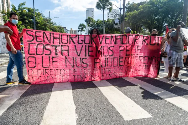 Salvador Bahia Brasil Novembro 2021 Brasileiros Protestam Com Bandeiras Cartazes — Fotografia de Stock