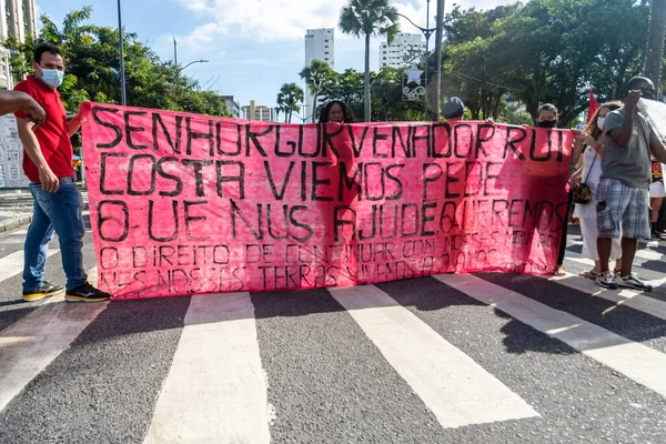 Salvador Bahia Brasilien November 2021 Brasilianare Protesterar Med Banderoller Och — Stockfoto