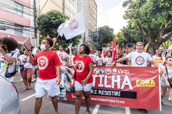 Salvador Bahia Brazílie Dubna 2022 Brazilci Protestují Proti Krajně Pravicovému — Stock fotografie
