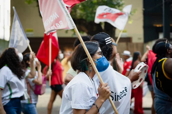 Salvador Bahia Brazil April 2022 Βραζιλιάνοι Διαμαρτύρονται Ενάντια Στον Ακροδεξιό — Φωτογραφία Αρχείου