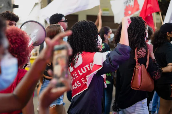 Salvador Bahia Brazília 2022 Április Brazilok Tiltakoznak Szélsőjobboldali Elnökjelölt Jair — Stock Fotó