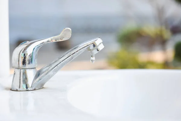 Close Photo Stainless Steel Washbasin Mixer Tap — Stock Photo, Image