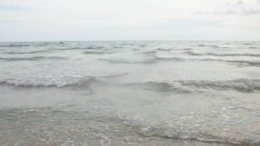 beautiful soft sea waves on the sandy beach background