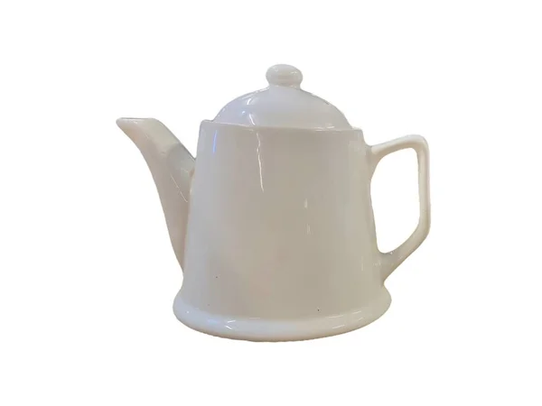 白茶壶和茶杯 孤立的背景 — 图库照片