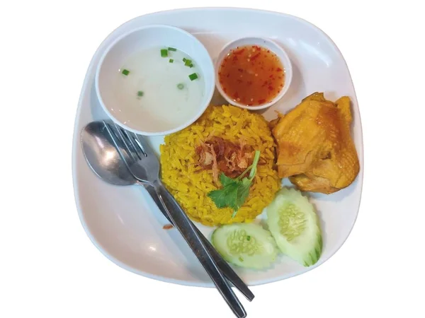 Ayam Biryani Dari Restoran Thailand Selatan Isolasi Latar Belakang Putih — Stok Foto
