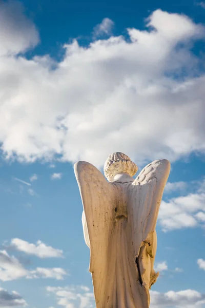 Rear View Angel Angel Praying Front Blue Sky Clouds Royalty Free Stock Photos