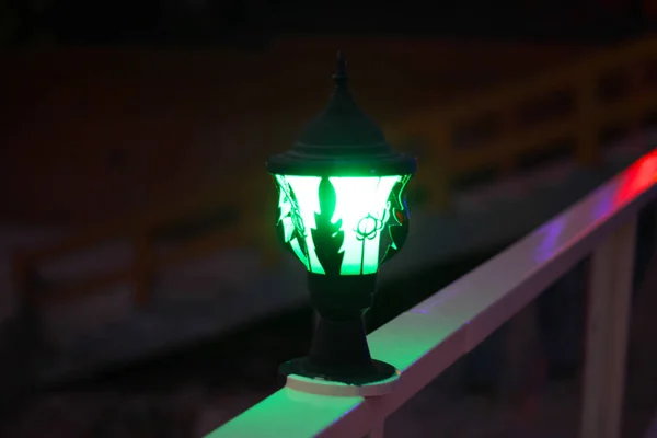 Outdoor Street Lamp Light Fixture Dark Lantern Shines Street Dark — Fotografia de Stock