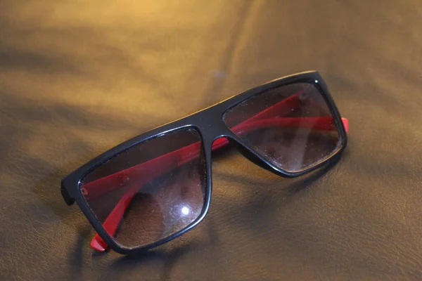 Photo Glasses Red Handles Stylish Eyeglasses Fashion Accessories Concept Black — Foto de Stock