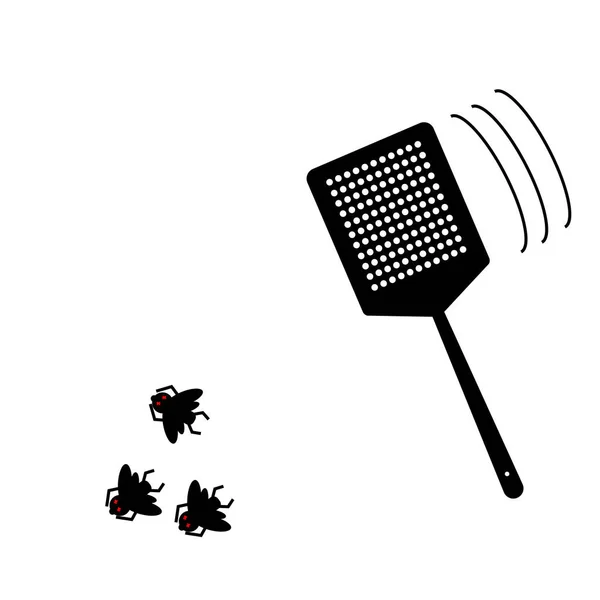 Fly Swatter Trois Mouches Icône — Image vectorielle