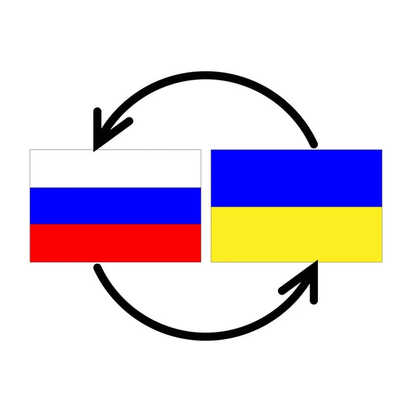 Verhandlungen Unter Ukrainischer Und Russischer Flagge Pfeile Von Einer Flagge — Stockvektor