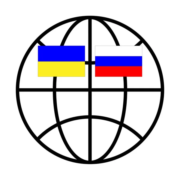 Ukrainische Und Russische Flagge Auf Globus Schild — Stockvektor