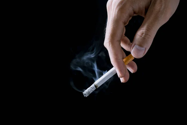 Cigarette Closeup Hand Man Holding Cigarette Tobacco Cigarette Butt Floor — Stockfoto