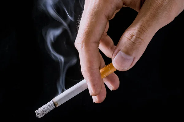 Cigarette Closeup Hand Man Holding Cigarette Tobacco Cigarette Butt Floor — Fotografia de Stock