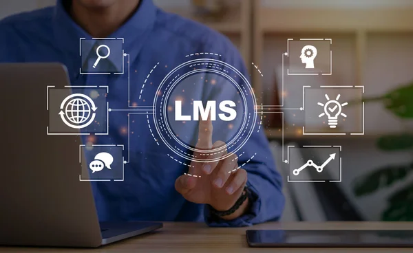 LMS - Ders ve çevrimiçi eğitim, ders, uygulama, eğitim, e-öğrenme, her yerde ve her zaman için öğrenme yönetim sistemi. LMS simgesi.