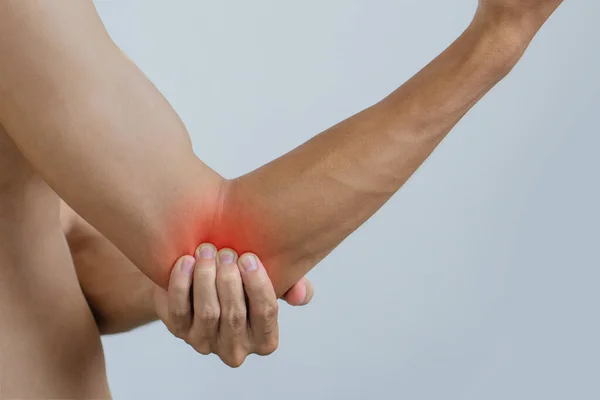 Young Man Suffering Elbow Pain Office Syndrome Concept Health Concept — Foto Stock