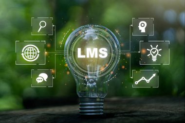 Ampul, LMS - Ders ve çevrimiçi eğitim, kurs, uygulama, öğrenim, e-öğrenme, bilgi için Öğrenme Yönetimi Web simgesi.