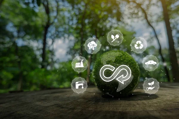 Circular economy concept.The concept of eternity, endless and unlimited, circular economy for future growth of business and environment sustainable.Netural background.