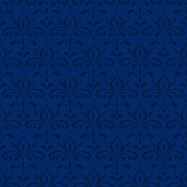 Koyu mavi arkaplanda çiçek elementleri olan soyut, soyut, dikişsiz vektör vintage deseni.