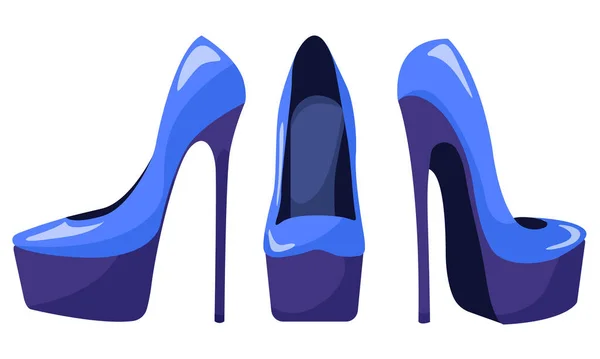 Conjunto Vetorial Sapatos Plataforma Azul Das Mulheres Saltos Altos Isolados —  Vetores de Stock