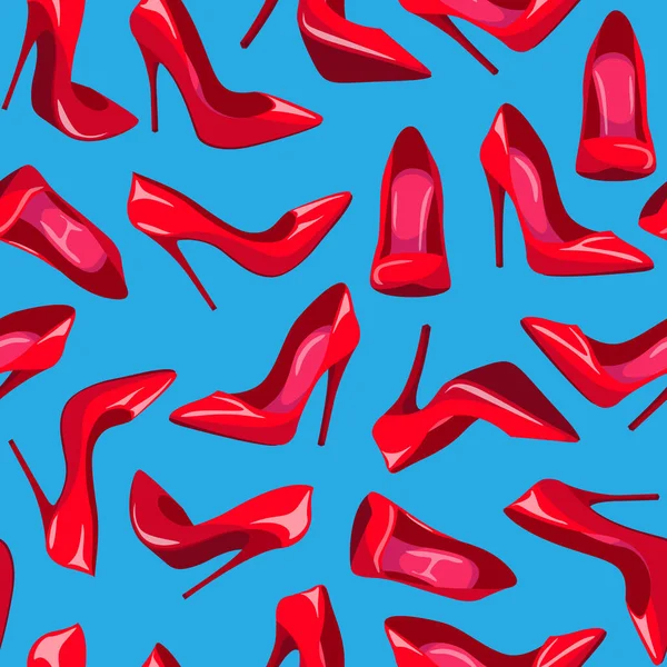 Padrão Sem Costura Vetorial Com Bombas Desenhos Animados Vermelhos Sapatos —  Vetores de Stock