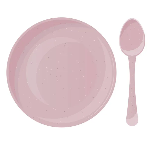 Vettoriale Ceramica Rosa Piatto Cucchiaio Isolato Sfondo Bianco — Vettoriale Stock