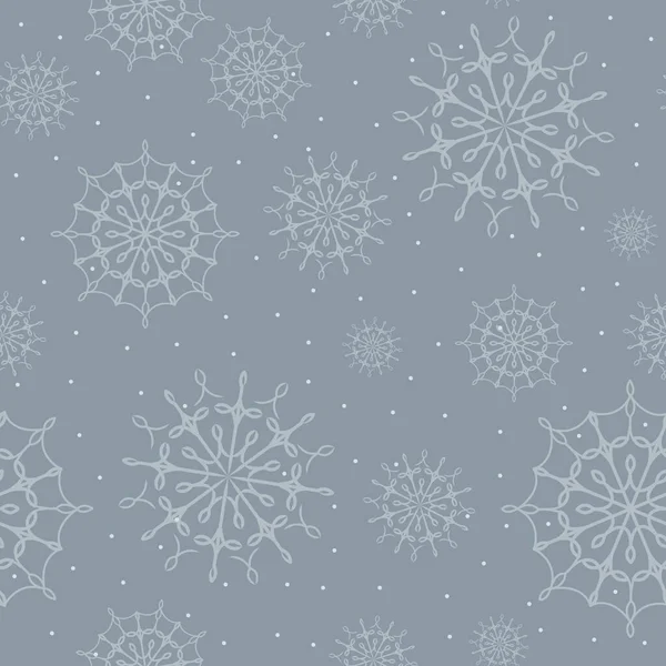 Modèle Sans Couture Vectoriel Flocons Neige Sur Fond Bleu Gris — Image vectorielle