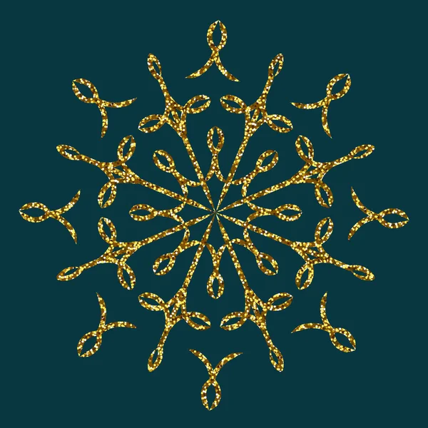 Векторна Золота Блискуча Сніжинка Ізольована Смарагдовому Фоні — стоковий вектор