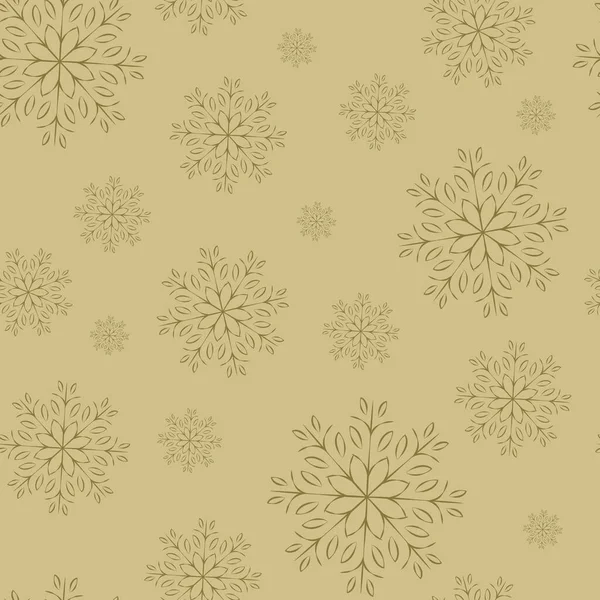ベクトルシームレスパターン 金の背景に透かし彫りの雪片 — ストックベクタ