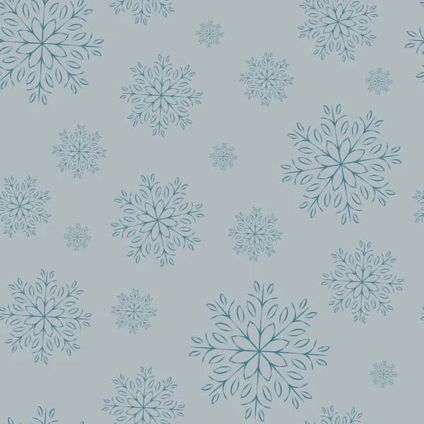 Vektor Nahtlose Muster Schneeflocken Auf Dunkelgrau Blauem Hintergrund — Stockvektor