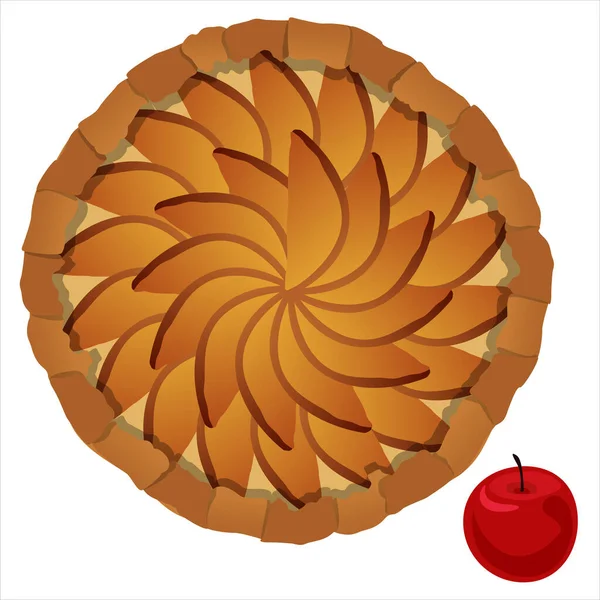 Illustration Vectorielle Vue Dessus Tarte Aux Pommes Isolée Sur Fond — Image vectorielle
