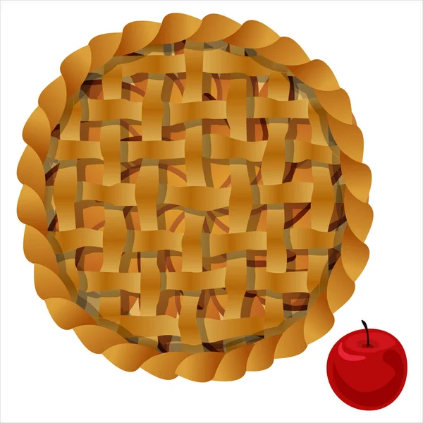 Vektor Apfelkuchen Draufsicht Illustration Isoliert Auf Weißem Hintergrund — Stockvektor