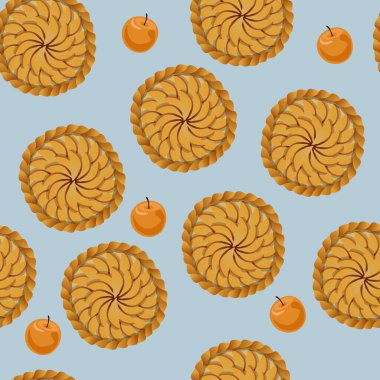 Açık mavi arkaplanda izole edilmiş elmasız elmalı turta deseni üst görünüm.