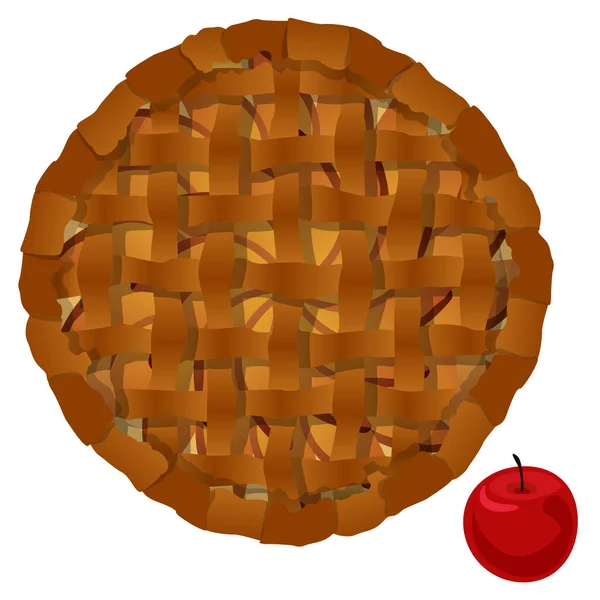 Vektor Apfelkuchen Draufsicht Illustration Isoliert Auf Weißem Hintergrund — Stockvektor