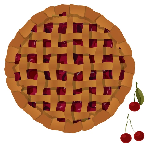Cherry Pie Top View Vector Illustration Isolated White Background — Stock Vector