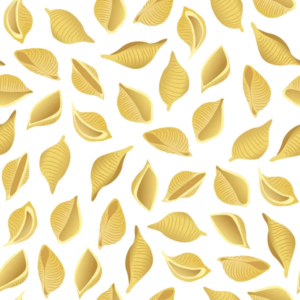 Patrón Sin Costura Vectorial Pasta Conchiglie Conchas Marinas Realistas — Vector de stock