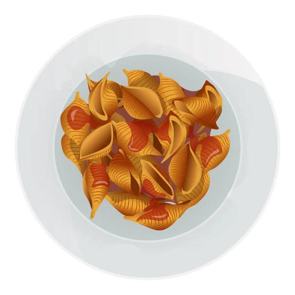 Conchiglie Makaron Talerzu Sosu Pomidorowego Izolowane Białym Tle Wektor Realistyczny — Wektor stockowy