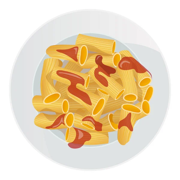 Pasta Rigatoni Vertida Con Ketchup Plato Aislado Sobre Fondo Blanco — Archivo Imágenes Vectoriales
