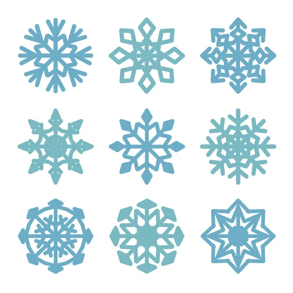 Ensemble Vectoriel Festif Flocons Neige Bleus Isolés Sur Fond Blanc — Image vectorielle