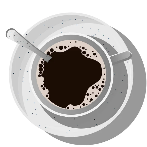 Векторний Вид Зверху Керамічної Чашки Чорною Кавою Блюдці Ложкою Ізольовано — стоковий вектор