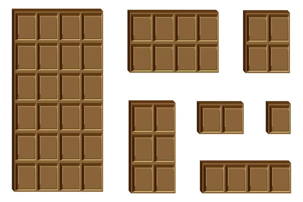 Barre Chocolat Lait Vectoriel Morceaux Isolés Sur Fond Blanc — Image vectorielle