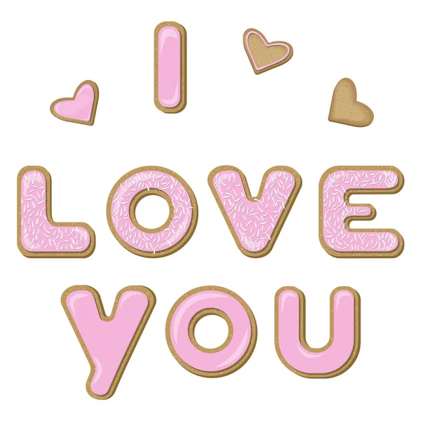 Set Vettoriale Biscotti Forma Lettere Amo Smalto Rosa Decorato Con — Vettoriale Stock