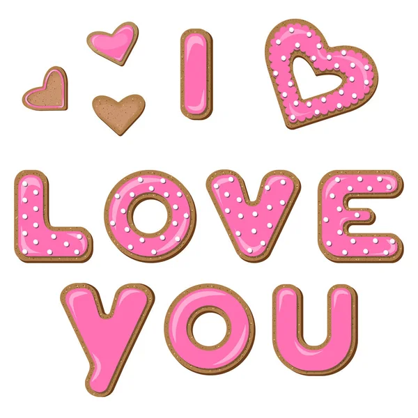 Conjunto Vetores Biscoitos Com Declaração Amor Para Dia Dos Namorados — Vetor de Stock