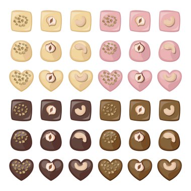 Beyaz, süt, pembe ve fındıklı siyah çikolata seti..