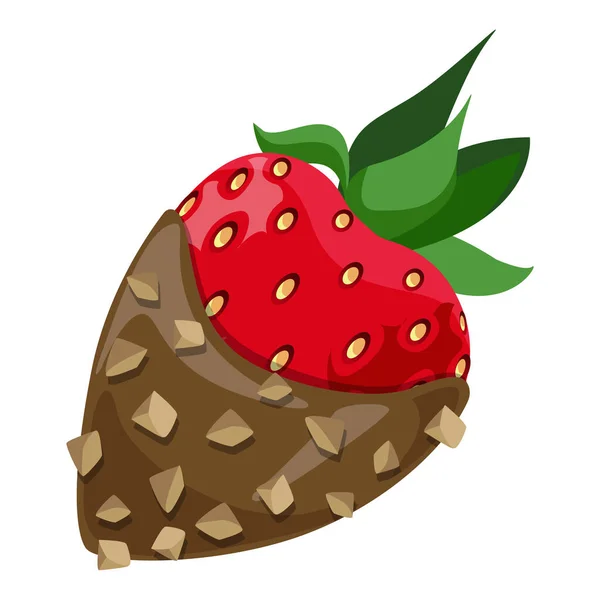 Vector Erdbeere Bedeckt Mit Vollmilchschokolade Und Dekoriert Mit Nusskrümeln Auf — Stockvektor
