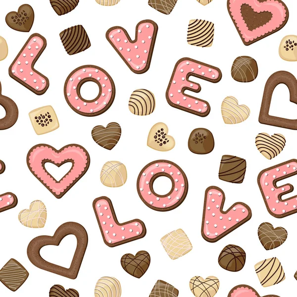以字母形式表示的无缝隙饼干图案 喜欢用珊瑚釉料和牛奶巧克力与白色隔开 — 图库矢量图片