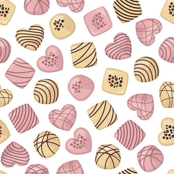 Bonbons Chocolat Blanc Rose Différentes Formes Sur Fond Blanc Modèle — Image vectorielle